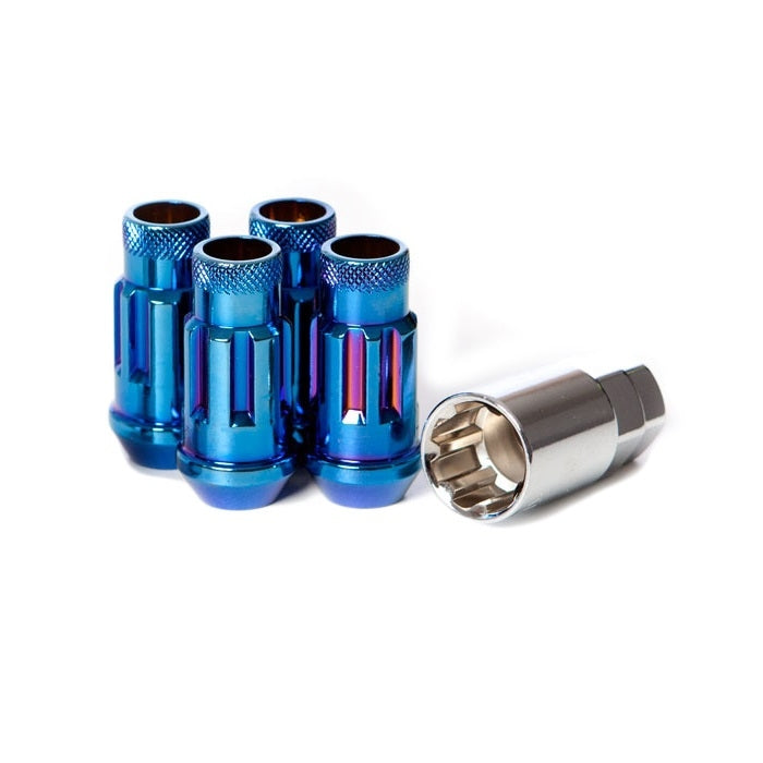 Muteki SR48 Open End Locking Lug Nut Set of 4 - Burning Blue Neon 12x1.50 48mm